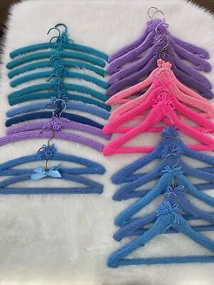 Lot Of 25 Vintage Old  Hand Crocheted / Knitted Wooden Coat Hangers Multicolor • $100
