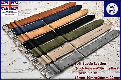 QUALITY Soft Suede Leather Watch Strap Quick Release 18mm 19mm 20mm 22mm • £11.95