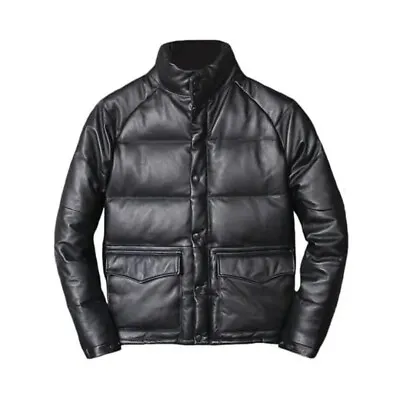 Mens Leather Puffer Jacket Genuine Sheep Skin Bubble Leather Jacket • $120