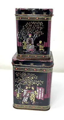Lot Of 2 Vintage Asian Tea Tins Kitchen Storage • $15