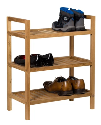 £54.99 • Buy Stackable Oak Shoe Storage Rack | Narrow Wooden Hallway Organiser/Stand | 3 Shel