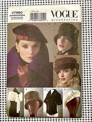 VOGUE V7980 Ladies Accessories Beret Hats And Fur Wraps Pattern S - M - L Uncut • $12.99