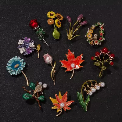 Vintage Plant Brooches For Women Elegant Flower Enamel Pin Pearl Jewelry Gift • $6.99