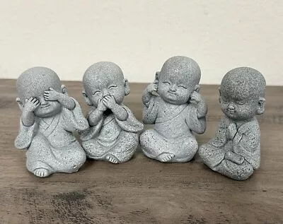 4Pcs Baby Buddha Statue Monks Figurine Sandstone Smiling Sculptures Feng Shui • $24.99