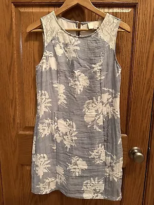 Skies Are Blue Dress 8 Shift Striped Lace Floral Chambray Pockets Sleeveless • $9.95