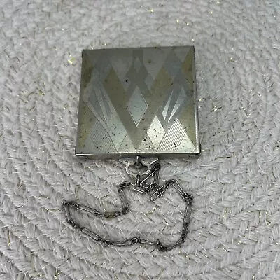 Antique Art Deco Silver Tone Make Up Compact Engraved EAM Unique Clasp • $28