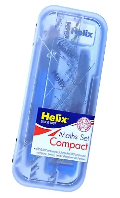 Helix Compact Maths Set Contains 2 Set Squares Rule Protractor Compass & More • £3.65