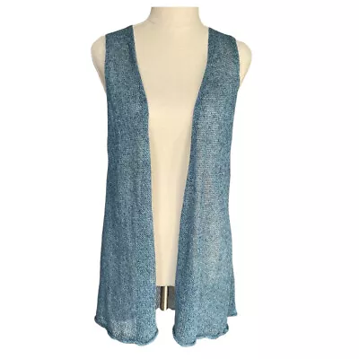 Uniqlo Size M Blue Loose Knit Linen Open Front Sleeveless Vest • $13.99