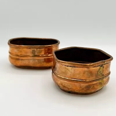  Vintage Copper Planters Bowls Hexagon Oval Patina Small Set Of 2 • $20