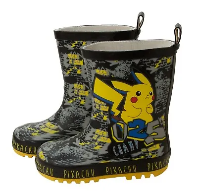 Boys Pokemon Pikachu Wellies Rain Wellington Boots Rubber Wellys Uk Size 8-12 • £9.99