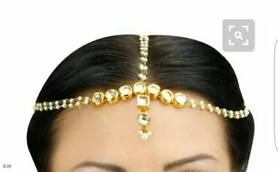 Indian Gold Plated Matha Patti 3 Line Hair Harness Head Fashion Jewelry • $16.48