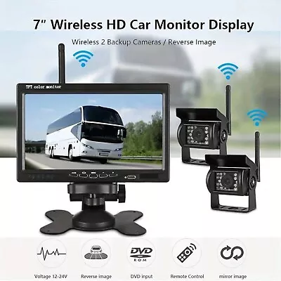 WIRELESS 7  MONITOR REVERSING CAMERA REAR VIEW KIT 12V 24V TRUCKCARAVAN Boat • $125.99