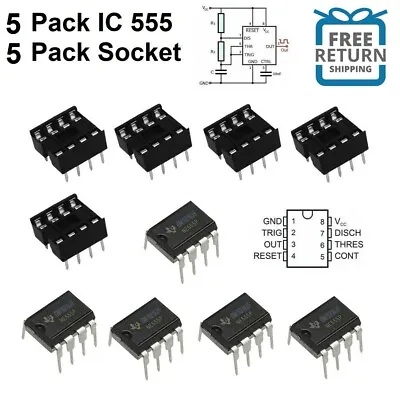 5pcs NE555 DIP-8 High Precision Oscillator Timer IC 555 8 Pin DIP IC Socket • $4.30