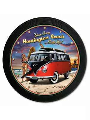 $71.50 • Buy VW Volkswagon CAMPER Bus Hippie COWABUNGA! SURFER CLOCK Metal Sign SHOP OCEAN