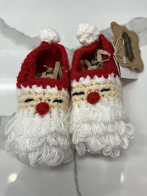 Mud Pie Baby Santa Booties  0-6 Months Crochet Booties NEW NWT • $9.99