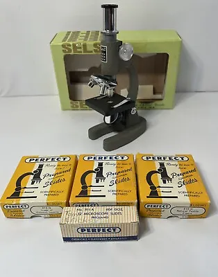 Vintage Selsi 8” Microscope Includes Box Slides & 3 Boxes Of Prepared Slides • $16