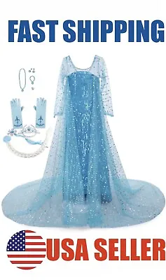 Elsa Frozen Sequin Dress Up Costume Set For Girls US Fast Shipping • $26.95