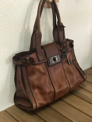 Fossil Mason Brown Leather Long Live Vintage 1954 Tote Shoulder Bag Large • $69