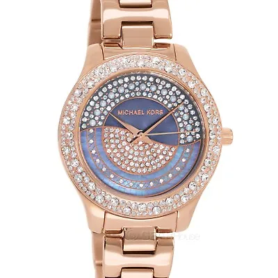 Michael Kors Liliane Womens Glitz Watch Pave Crystals Blue MOP Dial Rose Gold • $112.31