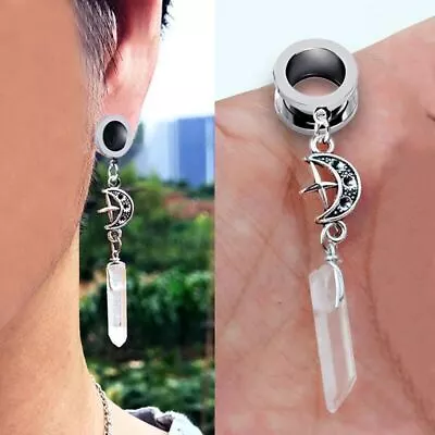 Pair Moon Star Crystal Ear Tunnels Ear Gauges Ear Plugs Body Jewelry Piercings • $16.37