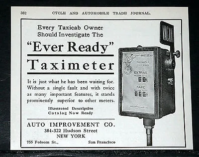 1910 Old Magazine Print Ad Ever Ready Taximeter Without A Single Fault Cabs! • $12.99