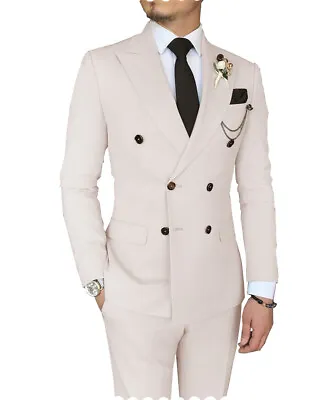 Mens 2 Pcs Suits Business Groom Bestman Formal Wedding Tuxedo Suit 42r 44r 46r • $59.99