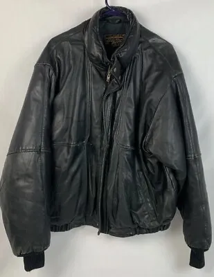 Vintage EDDIE BAUER Leather Jacket Goose Down Fill Bomber Coat Full Zip Mens XL • $149.99