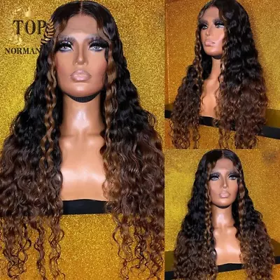 Highlight Lace Front Wig Remy Indian Human Hair Ombre Brown Wave Wig Pre Plucked • $260.86