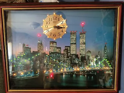 Vintage New York City Wall Clock 1970 Twin Towers Brooklyn Bridge Lighted Motion • $296.96