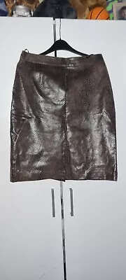 Olsen Brown Genuine Real Leather Skirt Size 12 • £10.99