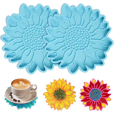 2X DIY Silicone Sunflower Coaster Resin Molds Epoxy Casting Handmade Craft Mould • $8.48