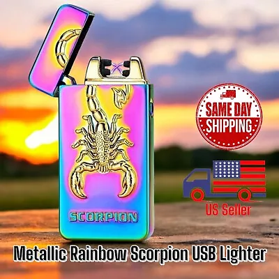 USB Lighter Rechargeable Plasma Dual Arc Rainbow Metallic Scorpion Lighter • $11.99