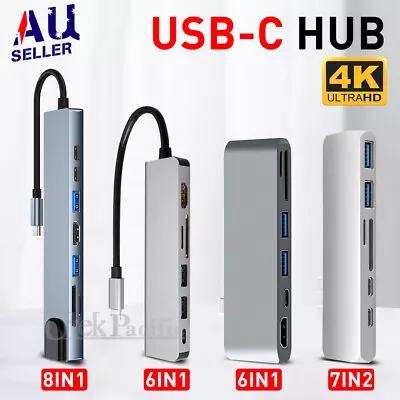 $35.95 • Buy 6/7/8in 1 USB-C HUB Type-C USB Multi 3.0 4K HDMI RJ45 Ethernet Micro SD TF OTG
