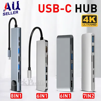 6/7/8in 1 USB-C HUB Type-C USB Multi 3.0 4K HDMI RJ45 Ethernet Micro SD TF OTG • $25.95