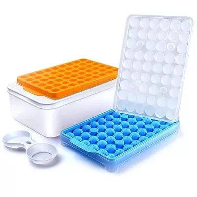 Mini Round Ice Cube Tray With Lid And Bin 2 Pack Silicone Ice Clear & Orange • $25.30