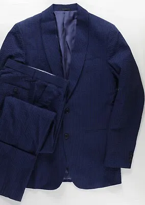 Hockerty Seersucker Slim Fit Shawl Collar Jetted Pockets Custom Suit 40L W32 MTM • $102.90