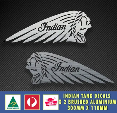 Indian Style Tank Decals X 2 BRUSHED ALUMINIUM Motorbike Sturgess Sticker  • $29.95
