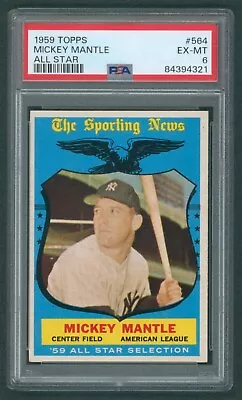 Mickey Mantle 1959 Topps All Star #564 PSA 6 New York Yankees • $540