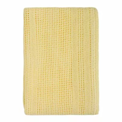 Yellow Cellular Blanket Premium Quality Cotton Pram/Cot/Cot Bed/Single/Double. • £8.99