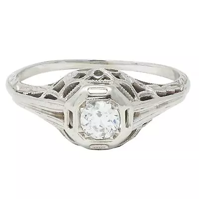Art Deco European Diamond 18K White Gold Orange Blossom Vintage Engagement Ring • $1885