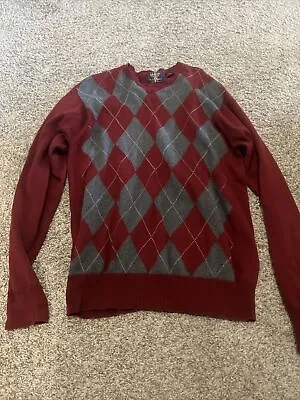 Argyle Sweater V Neck Red Grey Men’s Medium Arrow • $14.99