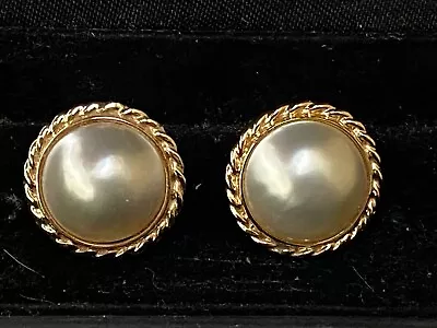 14k Yellow Gold Mabe Pearl Earrings With Clip Backs~TOTAL WEIGHT INC PEARL 10.9g • $799.20