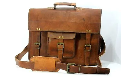 Men's Natural Vintage Brown Leather Messenger Shoulder All Laptop Briefcase Bag • $52.34