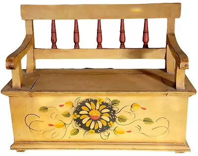 Miniature Wood Blanket Chest Bench Seat Hand Painted Pennsylvania Dutch Style7 • $53.46