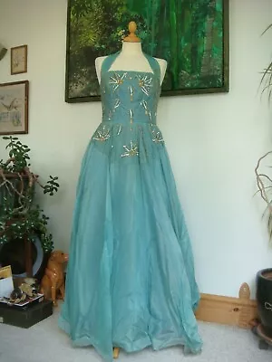 Original 1950's Beaded Bodice Full Skirted Evening Gown Waist 24  Study Piece • £48