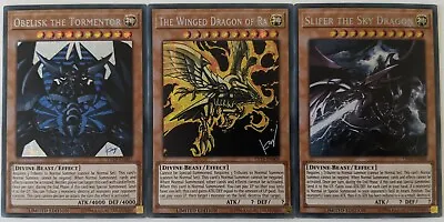 YuGiOh 3 Card Egyptian God Card Set TN19 Secret Rare NM Slifer + Obelisk + Ra • $31.95