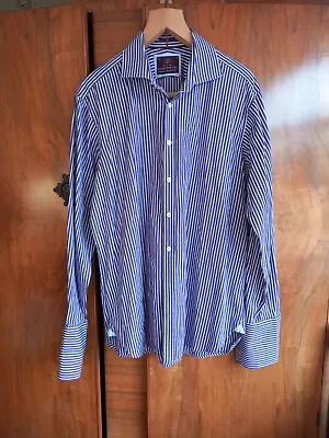 M&S Sartorial Purple White Striped Cotton Smart Shirt Size 16.5 French Cuffs VGC • £11.99