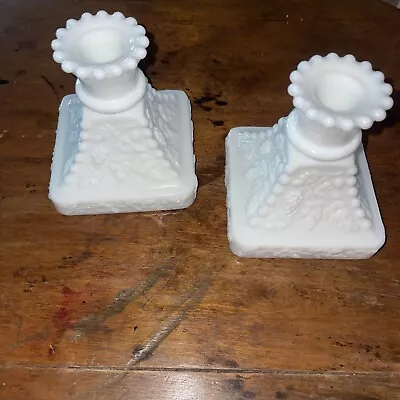 Westmoreland Milk Glass Paneled Grape Square Candle Holder SET OF 2 • $11.99