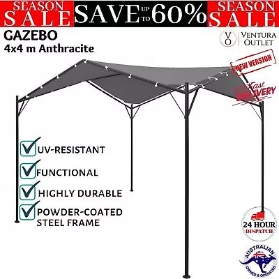 Steel Frame Gazebo 4x4m Garden Patio Sunshade Shelter Outdoor Canopy Anthracite • $252.10