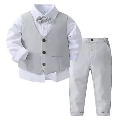 UK Boys Gentleman Outfit Wedding Party Long Sleeves Shirt Suit Bowtie Pants Vest • £27.49